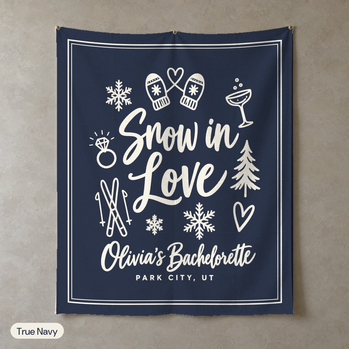 Snow In Love solid wall tapestry, True Navy