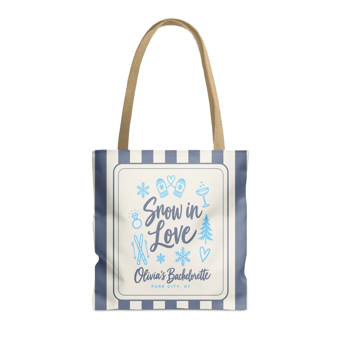 Snow In Love striped tote bag, Blue Jean