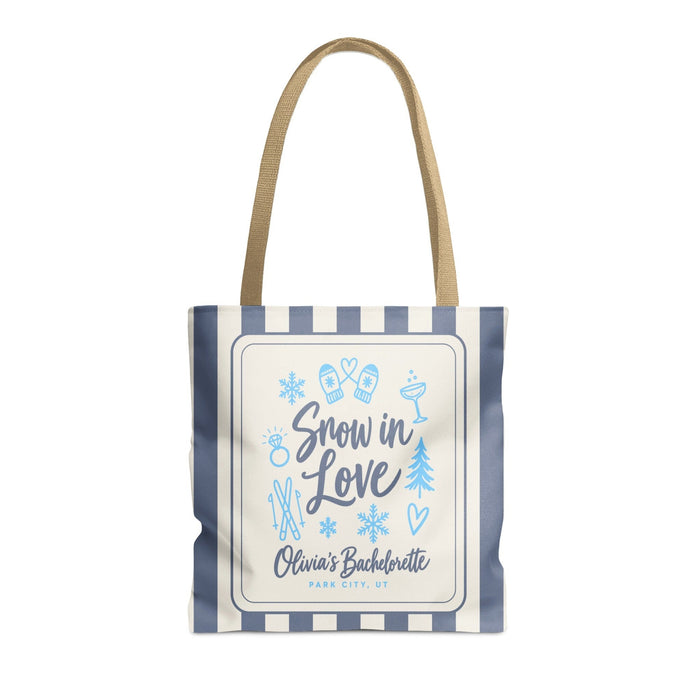 Snow In Love striped tote bag, Blue Jean
