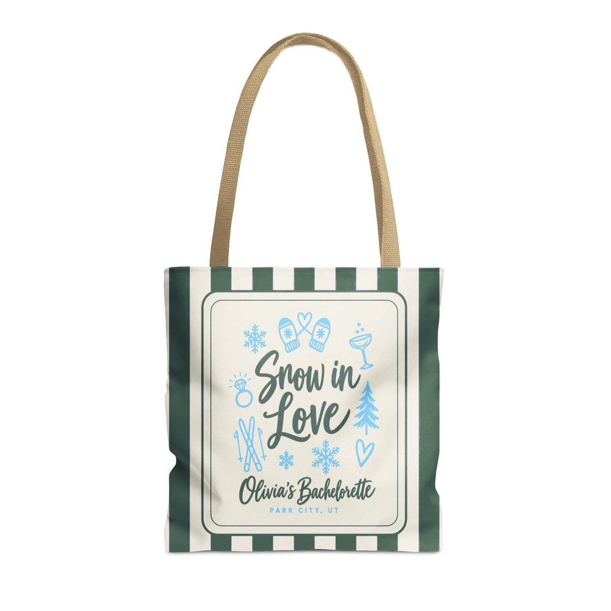 Snow In Love striped tote bag, Blue Spruce