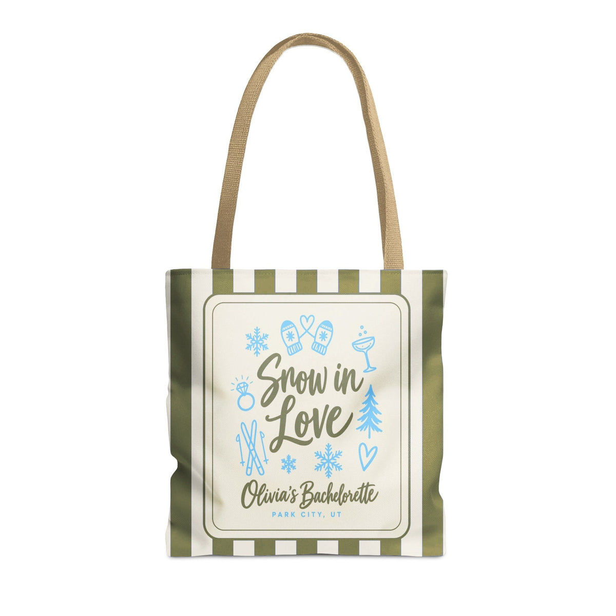 Snow In Love striped tote bag, Moss