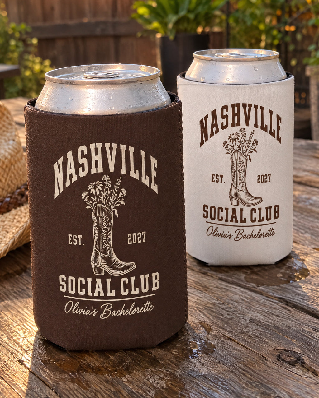 Nashville Social Club Solid Can Cooler in use, Nashville Social Club bachelorette weekend