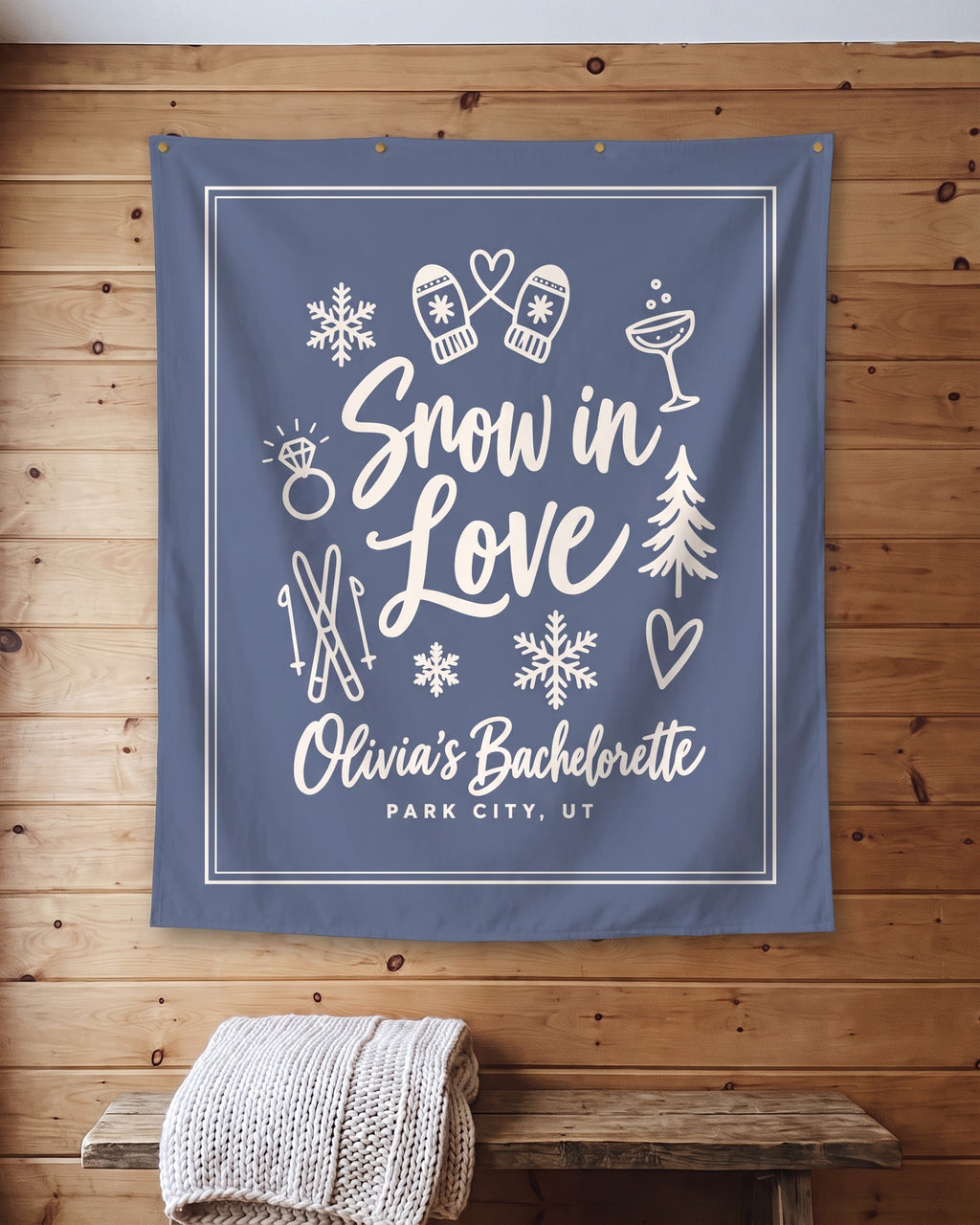 Snow In Love Solid Tapestry in use, Snow In Love bachelorette weekend