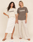 Ivory bride shirt printed in Espresso next to a Espresso crew shirt printed in ivory, Let's Get Rowdy tees