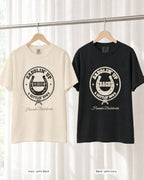 Ivory bride shirt printed in Black next to a Black crew shirt printed in ivory, Saddlin' Up & Settlin' Down tees