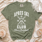 Moss Apres Ski Club bachelorette crew t-shirt, print in white