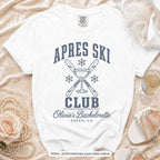 White Apres Ski Club bride t-shirt, print matches your crew colour