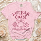 Blossom Last Toast on the Coast bachelorette t-shirt, print in deep rose