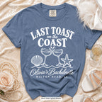 Blue Jean Last Toast on the Coast bachelorette t-shirt, print in white