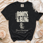 Black Boots & Bling bachelorette crew t-shirt, print in ivory