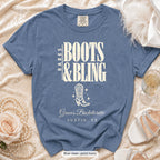 Blue Jean Boots & Bling bachelorette crew t-shirt, print in ivory