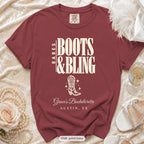 Chili Boots & Bling bachelorette crew t-shirt, print in ivory