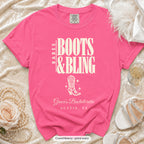 Crunchberry Boots & Bling bachelorette crew t-shirt, print in ivory