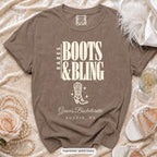 Espresso Boots & Bling bachelorette crew t-shirt, print in ivory