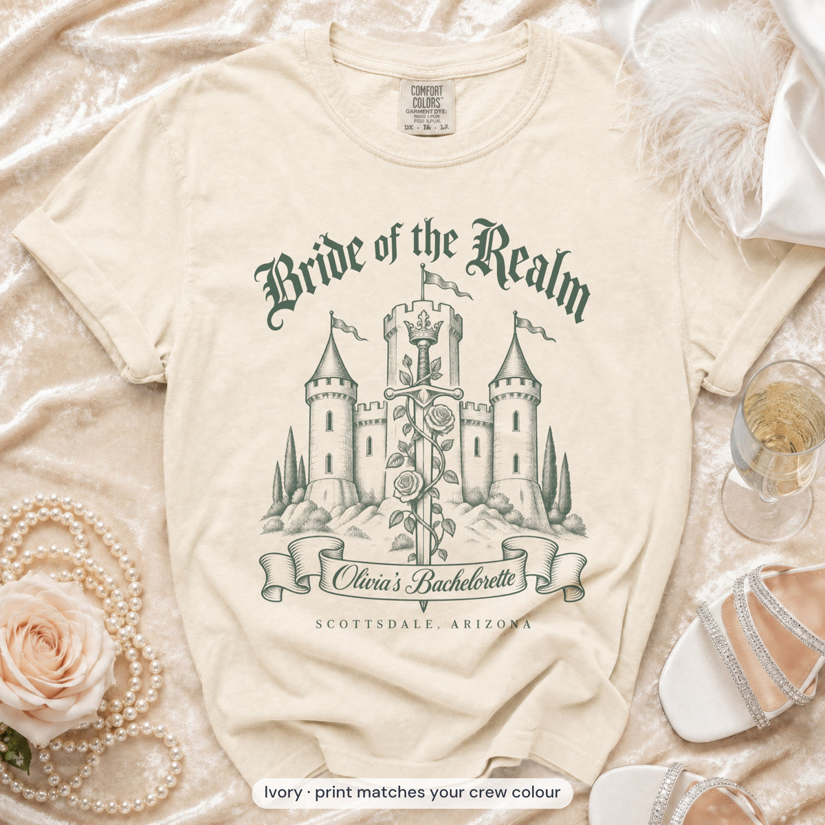 Ivory Bride & Ladies Of The Realm bride t-shirt, print matches your crew colour
