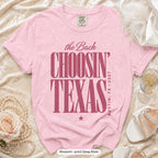 Blossom Choosin' Texas bachelorette crew t-shirt, print in deep rose