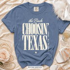 Blue Jean Choosin' Texas bachelorette crew t-shirt, print in ivory