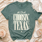 Blue Spruce Choosin' Texas bachelorette crew t-shirt, print in ivory