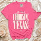 Crunchberry Choosin' Texas bachelorette crew t-shirt, print in ivory