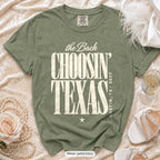 Moss Choosin' Texas bachelorette crew t-shirt, print in ivory