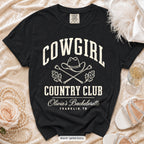 Black Cowgirl Country Club bachelorette crew t-shirt, print in ivory