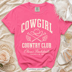 Crunchberry Cowgirl Country Club bachelorette crew t-shirt, print in ivory