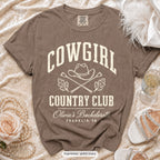 Espresso Cowgirl Country Club bachelorette crew t-shirt, print in ivory