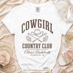 White Cowgirl Country Club bride t-shirt, print matches your crew colour