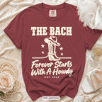 Chili Forever Starts With A Howdy bachelorette crew t-shirt, print in ivory
