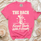 Crunchberry Forever Starts With A Howdy bachelorette crew t-shirt, print in ivory