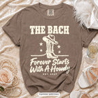 Espresso Forever Starts With A Howdy bachelorette crew t-shirt, print in ivory