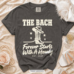 Pepper Forever Starts With A Howdy bachelorette crew t-shirt, print in ivory