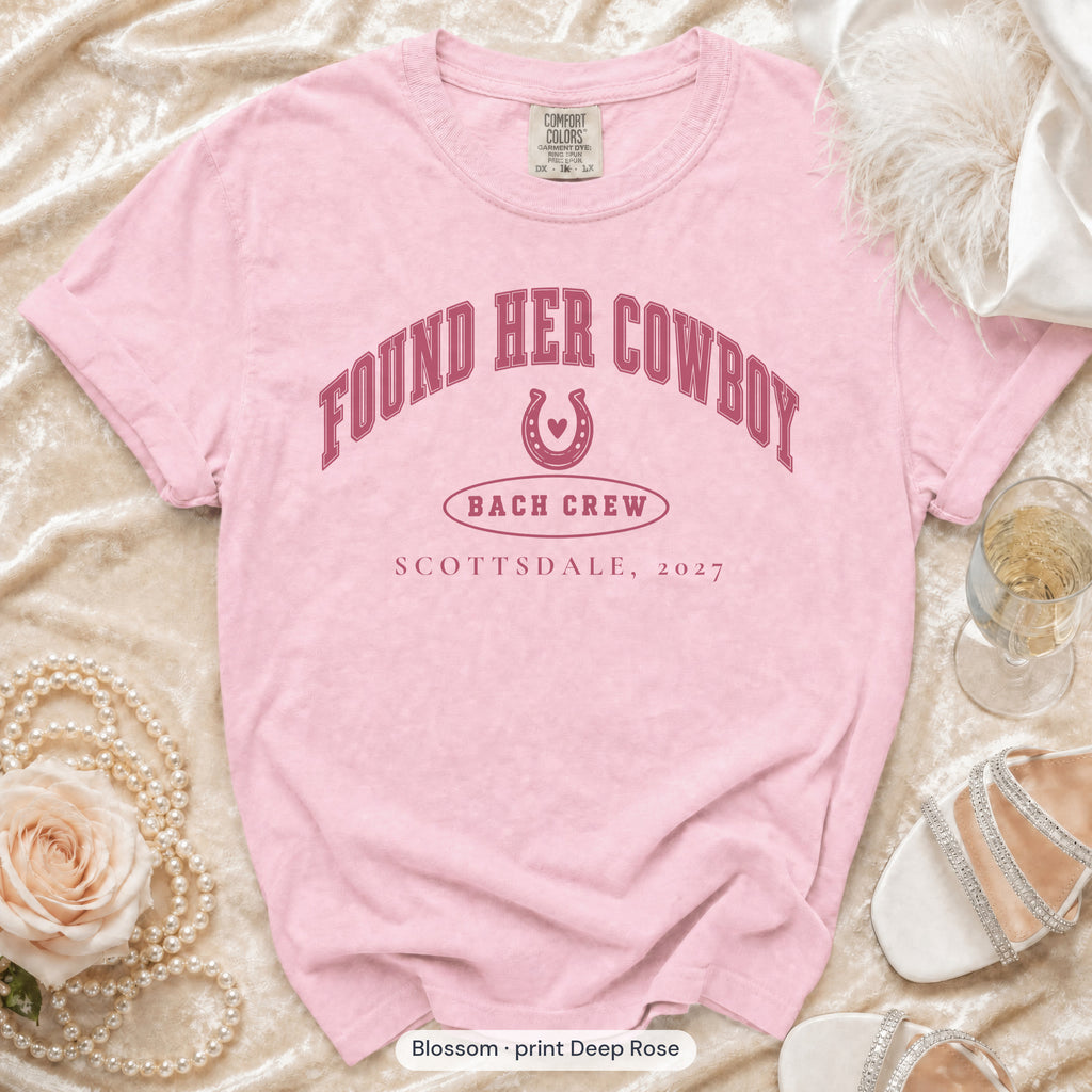 Blossom Found Her Cowboy bachelorette crew t-shirt, print in deep rose