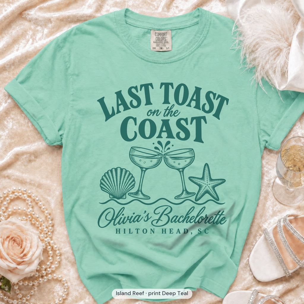 Island Reef Last Toast on the Coast bachelorette t-shirt, print in deep teal