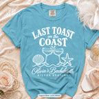 Lagoon Blue Last Toast on the Coast bachelorette t-shirt, print in white
