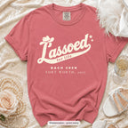 Watermelon Lassoed For Life bachelorette crew t-shirt, print in ivory