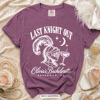 Berry Last Knight Out bachelorette crew t-shirt, print in white
