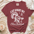 Chili Last Knight Out bachelorette crew t-shirt, print in white