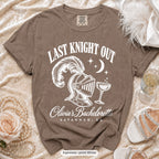 Espresso Last Knight Out bachelorette crew t-shirt, print in white