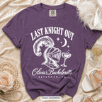 Grape Last Knight Out bachelorette crew t-shirt, print in white