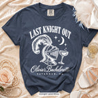 Midnight Last Knight Out bachelorette crew t-shirt, print in white