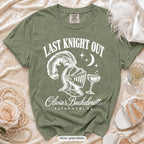 Moss Last Knight Out bachelorette crew t-shirt, print in white