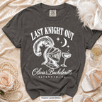 Pepper Last Knight Out bachelorette crew t-shirt, print in white