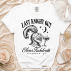 White Last Knight Out bride t-shirt, print matches your crew colour