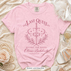 Blossom Last Quest Before The Dress bachelorette crew t-shirt, print in deep rose