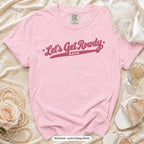 Blossom Let's Get Rowdy bachelorette crew t-shirt, print in deep rose
