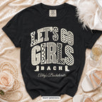 Black Let's Go Girls bachelorette crew t-shirt, print in ivory