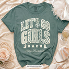 Blue Spruce Let's Go Girls bachelorette crew t-shirt, print in ivory