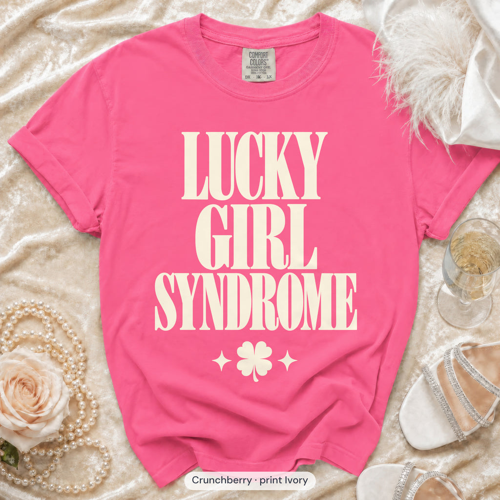 Crunchberry Lucky Bride & Lucky Girl Syndrome bachelorette crew t-shirt, print in ivory
