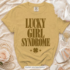 Mustard Lucky Bride & Lucky Girl Syndrome bachelorette crew t-shirt, print in deep mustard